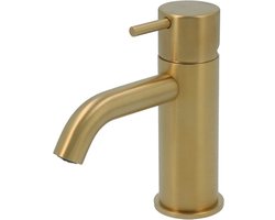 Hotbath Cobber - Wastafelmengkraan - zonder Waste - Laag - Geborsteld Messing PVD - Opbouw - Messing - V01