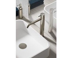 Hotbath Cobber - Wastafelmengkraan - zonder Waste - Laag - Geborsteld Nikkel - Opbouw - Nikkel - V02