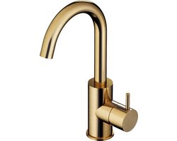 Hotbath Cobber - Wastafelmengkraan - zonder Waste - met Draaibare Uitloop - Geborsteld Messing PVD - Opbouw - Messing - V01