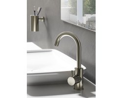 Hotbath Cobber - Wastafelmengkraan - zonder Waste - met Draaibare Uitloop - Geborsteld Nikkel - Opbouw - Nikkel