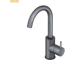 Hotbath Cobber - Wastafelmengkraan - zonder Waste - met Draaibare Uitloop - Geborsteld Zwart PVD - Opbouw - Messing