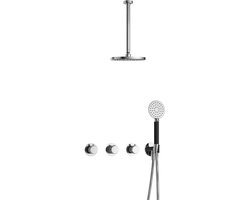 Hotbath Cobber X - CX7067 - Inbouw Regendoucheset - Chroom - 2 Stopkranen - Thermostatisch - Plafondbuis 30 cm - Hoofddouche 200 mm - Ronde Handdouche 3 Standen - Waterbesparend