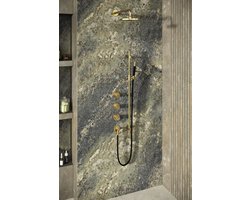 Hotbath Cobber X - CX7067 - Inbouw Regendoucheset - Geborsteld Messing PVD - 2 Stopkranen - Thermostatisch - Wandarm 40 cm - Hoofddouche 200 mm - Ronde Handdouche 3 Standen - Glijstang 900 mm - Waterbesparend