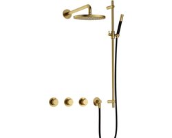Hotbath Cobber X - CX7067 - Inbouw Regendoucheset - Geborsteld Messing PVD - 2 Stopkranen - Thermostatisch - Wandarm 40 cm - Hoofddouche 200 mm - Staafhanddouche - Glijstang 900 mm - Waterbesparend
