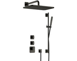 Hotbath Gal - GL106 - Inbouw Regendoucheset - Geborsteld Gunmetal PVD - 2 Stopkranen - Thermostatisch - Wandarm 35 cm - Hoofddouche 270x400 mm - Staafhanddouche - Glijstang 900 mm - met GL106 - V01