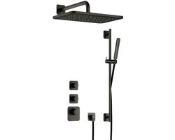 Hotbath Gal - GL106 - Inbouw Regendoucheset - Geborsteld Gunmetal PVD - 2 Stopkranen - Thermostatisch - Wandarm 35 cm - Hoofddouche 270x400 mm - Staafhanddouche - Glijstang 900 mm - met GL106 - V01