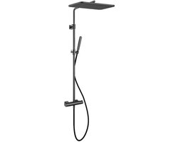Hotbath Gal - Stortdoucheset - 400 mm Hoofddouche - 360 mm Hartafstand - Glijstang - Staafmodel Handdouche - Geborsteld Gunmetal PVD - Opbouw - 1/2 Inch Aansluiting