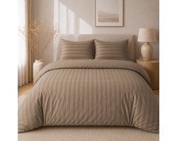 Hotellinnen Dekbedovertrek Taupe | 27mm Streep - 200 x 200/220 cm + 2 kussenslopen