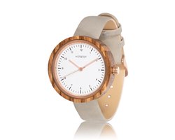 HOT&TOT | Vita - Houten horloge voor dames - Vegan leer - 36mm - Zebrano hout - Roségoud