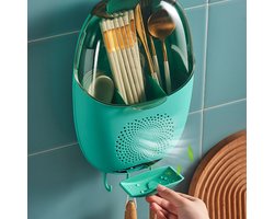 Houder Keukengerei Houder Wandbestek Organizer, Wandmontage Keukengerei Rek, Bestek Afdruiprek Keukengerei Organizer met Stofdichte Hoes en Haken Keukengerei Organizer