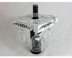 houder voor wijnfles/4 glazen 20x20cm antique white