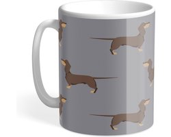 Hound & Herringbone - Chocoladebruine Teckel Designer Mok - Chocolate and Tan Dachshund Designer Mug
