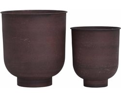 House Doctor DR0100 Bloempot - Vig - Set van 2 - ø30xH35cm en ø40xH45cm - Metaal - Donkerrood