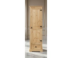 House & Graden Natural Pine Kledingkast met Lade en Draaideuren – Massief Grenenhouten Garderobekast met Metalen Handgrepen – Houten Kast voor Slaapkamer – Rustiek & Tijdloos Design – Honingkleur