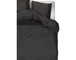 House in Style Luxe dekbedovertrek Como Katoensatijn en linnen rand, 260 x 240 cm, Off Black
