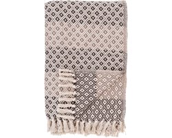House Nordic Alanya Plaid - Deken - Grand foulard - Bruin / Beige / Wit - 130 x 180 cm - Katoen