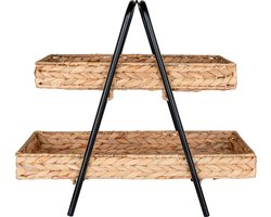House Nordic Alfaro Dienblad - Dienblad van waterhyacint en metaal, natuur/zwart, 42x23x43,5 cm