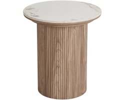 House Nordic Bijzettafel Athens - Rond Keramisch Wit/Bruin - Ø45x50cm