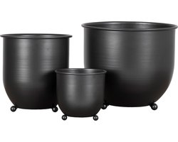 House Nordic - Bloempot set - Nova - Set/3 - Metaal - zwart