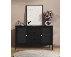 House Nordic Dressoir Dalby Zwart Staal met Glas