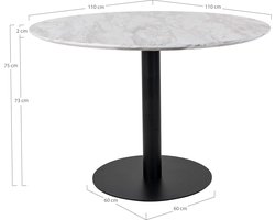 House Nordic Eetkamertafel Bolzano Marmerlook Ø110cm (Zwart Frame)