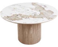 House Nordic Eettafel Athens - Rond Keramisch Wit/Bruin - Ø140x76cm