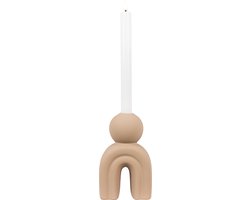 House Nordic - Kandelaar - Kaarsenhouder - Keramiek - Lichtbruin - 10x17 cm