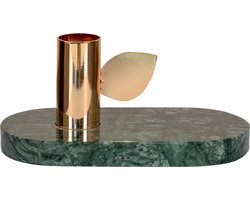House Nordic - Kandelaar _ Kaarsenhouder - Natuursteen - Groene marmerlook/ messing - 14x7 cm