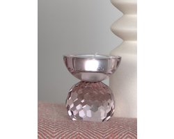 House Nordic Kandelaar | Licht Roze | Glazen Kandelaar | Waxinelichthouder van glas | Diamant geslepen.
