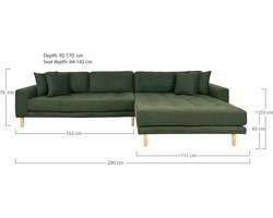 House Nordic Lido hoekbank met chaise longue rechts gericht 4 kussens groen