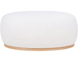House Nordic Poef Manhattan - Bouclé Wit - Dennenhout - 88x55x36cm
