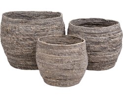 House Nordic Tivoli manden – set van 3 ronde opbergmanden – zeegras/maïsblad – Ø33/29/24 cm – grijs/beige – decoratief & duurzaam
