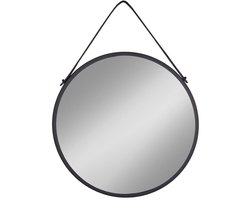 House Nordic - Trapani spiegel met kunstleren band zwart 38cm