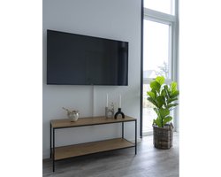 House-Nordic-Tv-meubel-Avery-met-2-planken-eikenkleur-en-zwart