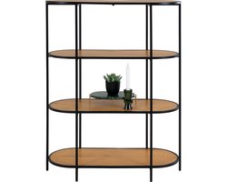 House Nordic Vita Oval Vakkenkast - Metaal Frame Zwart - Eikenlook Planken 85x36x111 cm