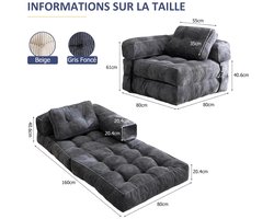 House Of Atelier - Slaapbank - Logeerbed - Bedbank - Comfortabel - Grijs - Ingeklapt 85x85x45 cm - Uitgeklapt 190x85x12 cm