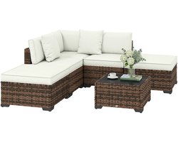 House Of Atelier - Tuinmeubelset - Loungeset - Terrasmeubelset - Tuin Eethoek - Glazen Tafel - 6 delig met Kussens