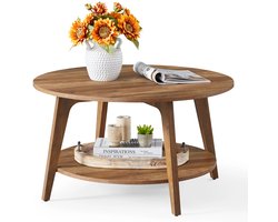 House of Balance Salontafel Rond - Houten Koffietafel - Bijzettafel - Hout Bruin Design - 2 Laags - 80 Ø Cm - Hoogte 45 cm - Stevig MDF Materiaal - Eenvoudige Montage