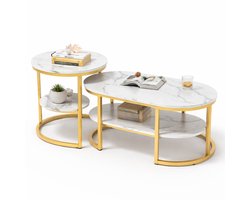 House of Balance Salontafel set- Salontafels - Set van 2 - Goud Marmer look - Bijzettafel - Koffietafel - Woonkamer