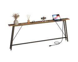 House of Balance Wandtafel - Console Tafel 200x15x82 cm - Industrieel Design met Laadstations - Smalle Haltafel - Hout en Staal – Hal Woonkamer