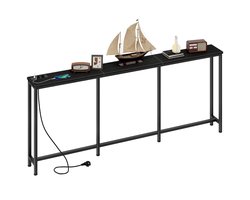 House of Balance Wandtafel - Console Tafel 200x18x82 cm - Industrieel Design met Laadstations - Smalle Haltafel - Hout en Staal – Hal Woonkamer - Zwart