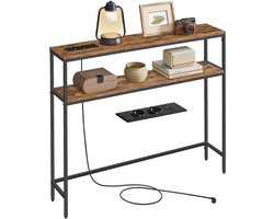 House of Balance Wandtafel - Console Tafel Industrieel Design met Laadstations USB-A, USB-C en 2 Stopcontacten - Smalle Haltafel - Hout en Staal - 100x20x80 cm – 2 Laags – Hal en Woonkamer