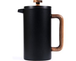House of Husk French Press Cafetière - 1 Liter - Dubbelwandig - Zwart / Acacia Hout