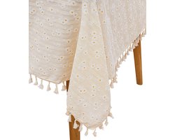 House of Husk Geweven Tafelkleed - Tafellaken - Tafel Decoratie - Uitwasbaar - Creme Gebloemd- 140x240cm