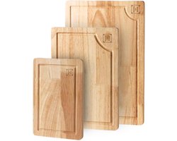 House of Husk Houten Snijplank Set - Serveerplank - Dienblad - Rubberhout - 3 Stuks - 38 x 25 cm - 30 x 20 cm - 23 x 15 cm