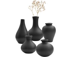 House of Husk Keramieke Vazen Set Klein - 5 Stuks - Bloemenvaas - Mini Bolvaasjes - Decoratieve Woonaccessoires - Zwart