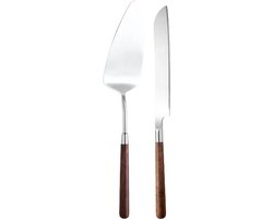 House of Husk Taartmes en Taartschep Set - Walnoot Hout - Taartsnijder - Cakemes - Cakesnijder - 2 Stuks