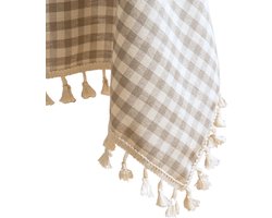 House of Husk Tafelkleed - Tafellaken - Tafel Decoratie - Uitwasbaar - Beige Geruit - 135x240cm