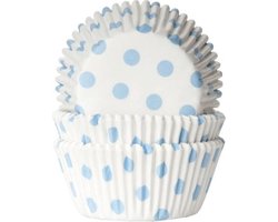 House of Marie Cupcake Vormpjes Stip Wit/Baby Blauw - pk/50