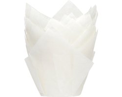 House of Marie Muffin Bakvormen - Muffin Vormpjes Papier - Tulp Wit - pk/36